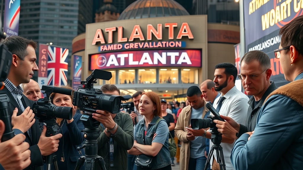 journalists reporting live at Atlanta’s famed attraction with excited expressions and press presence, awards, and media recognition