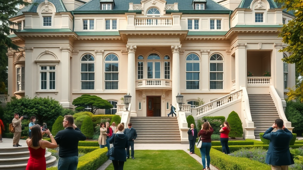 Elegant Swan House mansion instagrammable spot in Atlanta with gardens and visitors admiring architecture