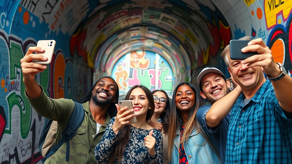 Colorful street art mural at krog street tunnel, cheerful people enjoying instagrammable spot in Atlanta
