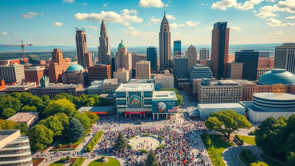 vibrant aerial view of Atlanta’s skyline featuring a bustling popular attraction with crowds; this one place in atlanta gets more visitors than the airport