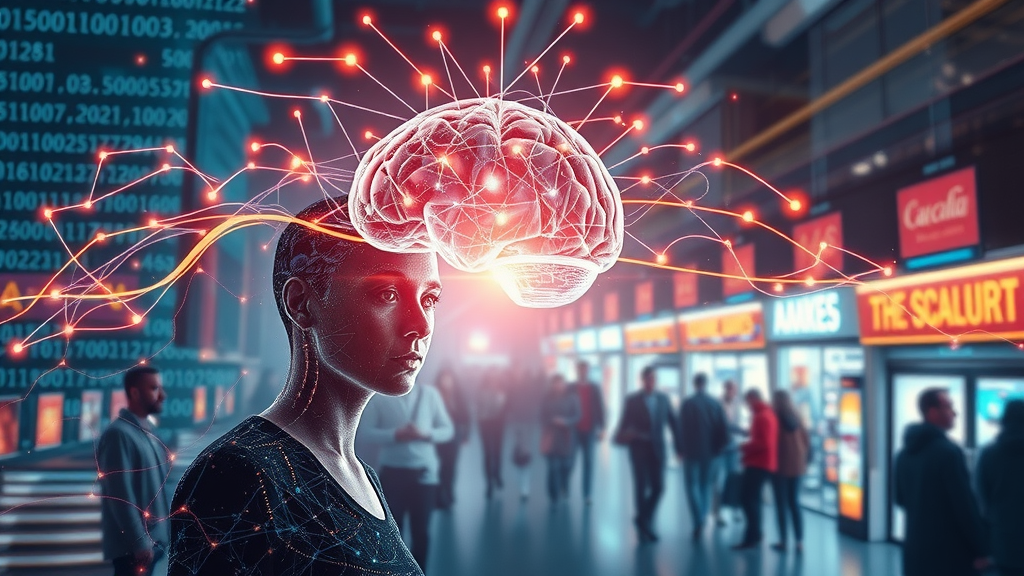 AI marketing connects business ideas to target customers with glowing digital neural bridge