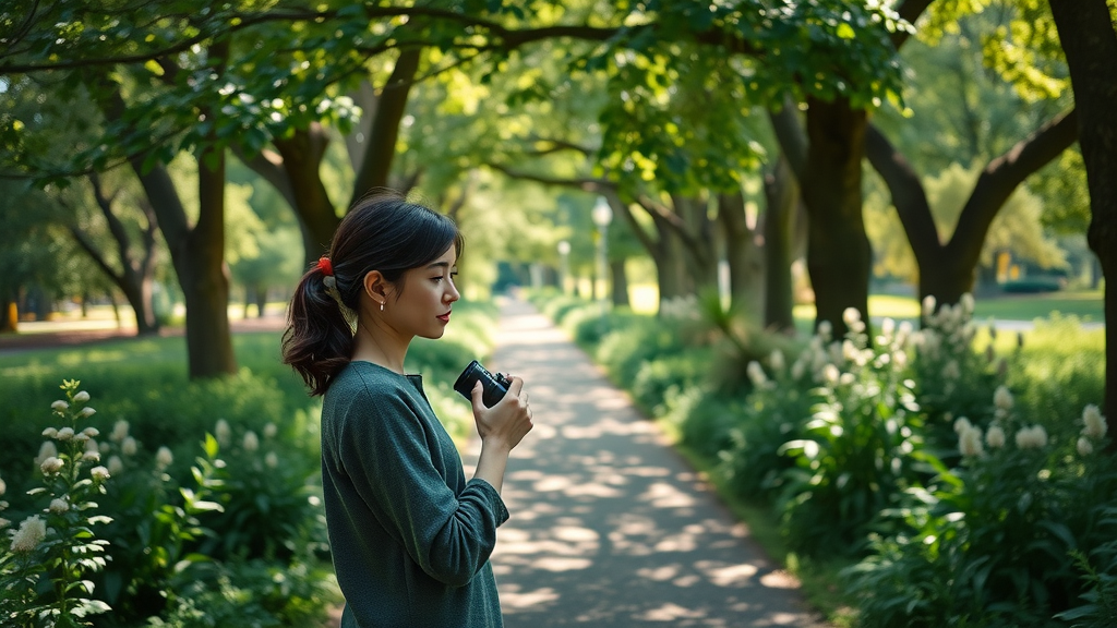 serene morning in a hidden Atlanta neighborhood park, solo photographer, verdant shaded paths, ultimate parks tour in atlanta